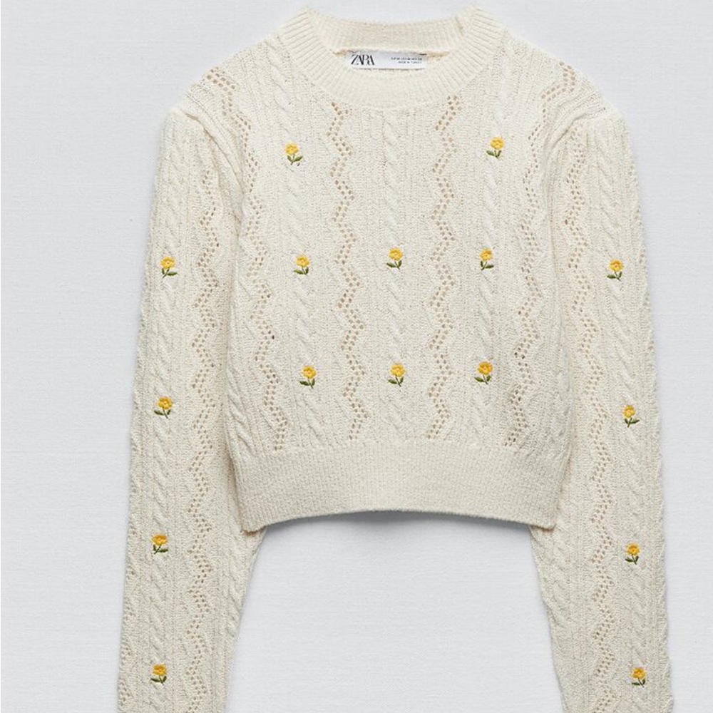 Zara floral embroidered knit sweater - Picture 3 of 3